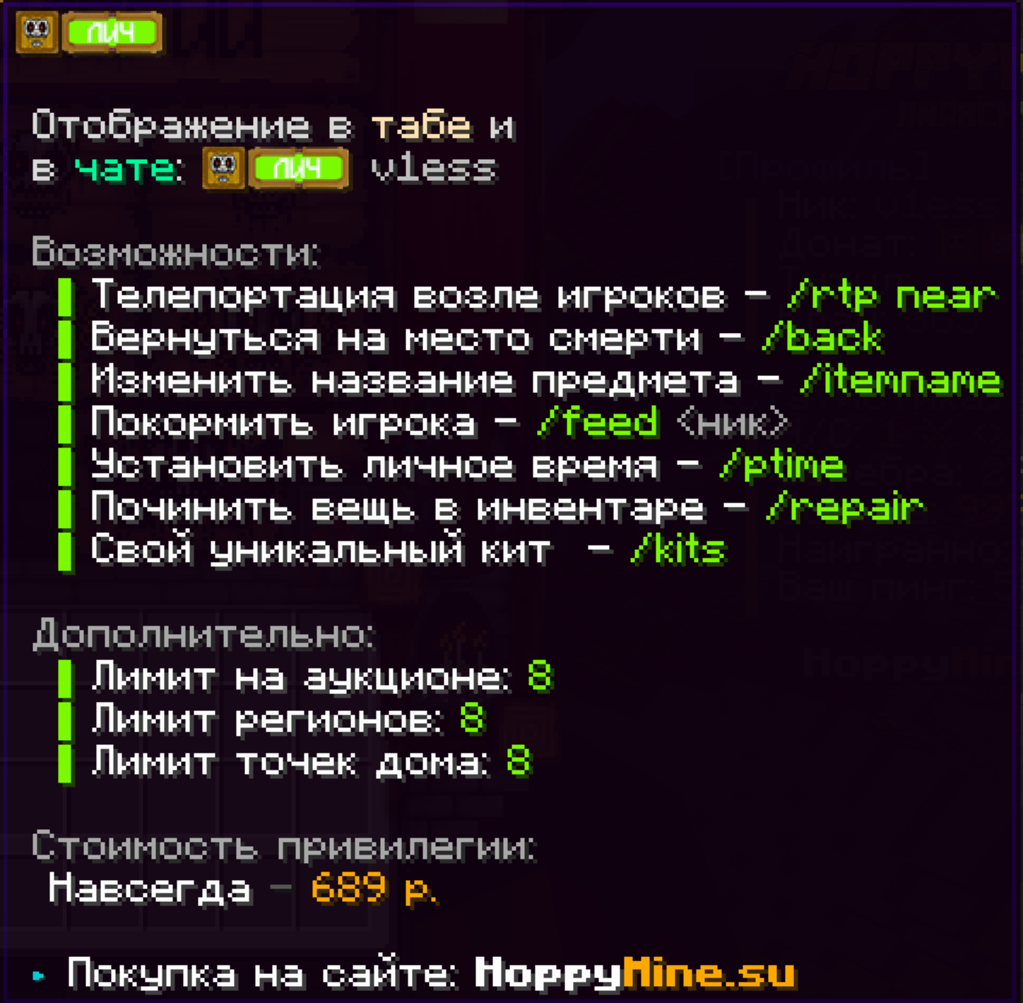 Описание доната Лич